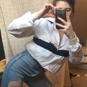 White Half zip windbreaker